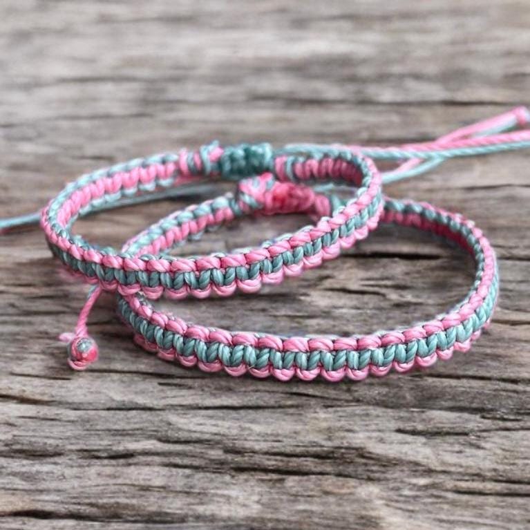 Mommy and Me Pink and Light Blue Bracelets, Mom and Daughter Matching Set