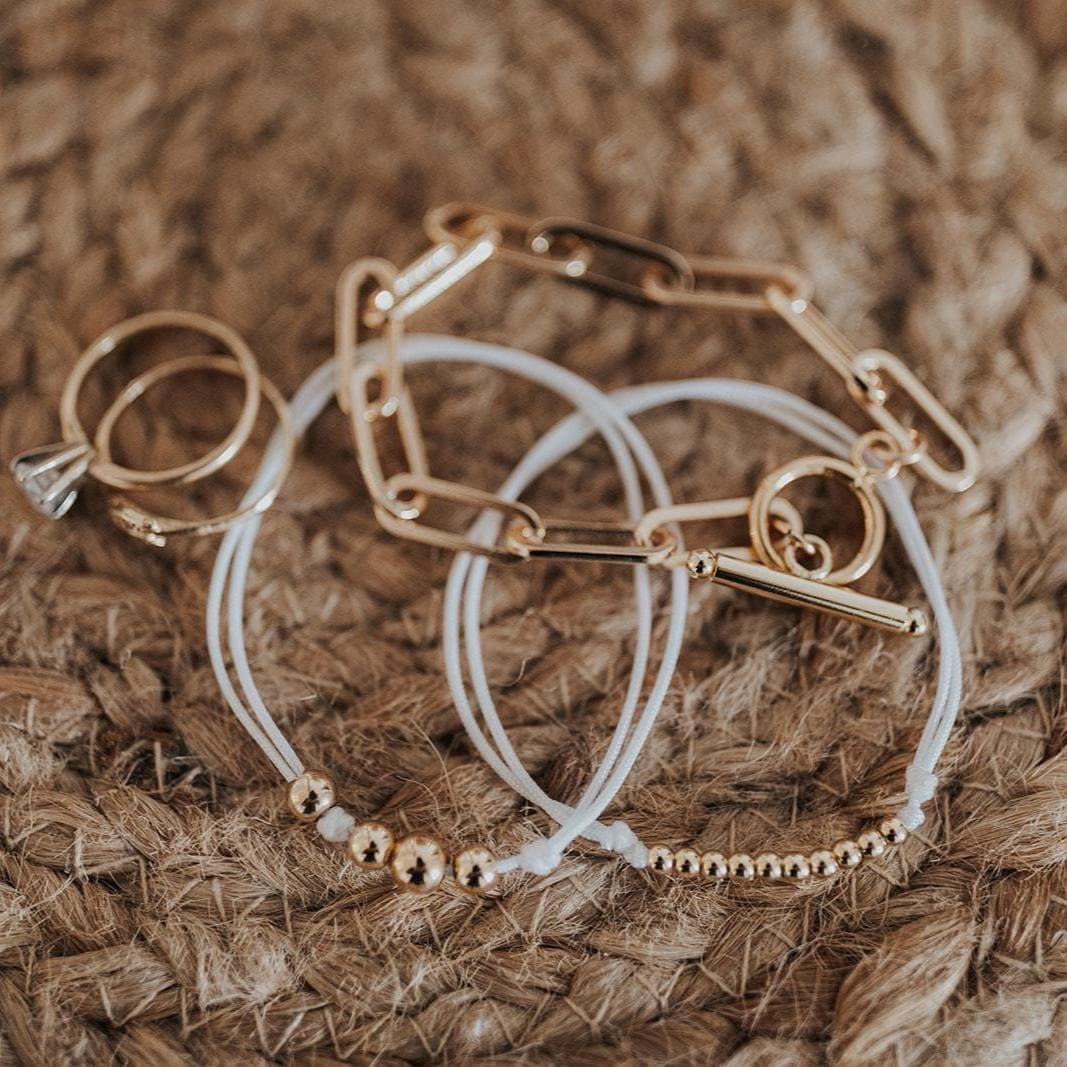 Lido Key, White Anklet, Gold Beaded Anklet