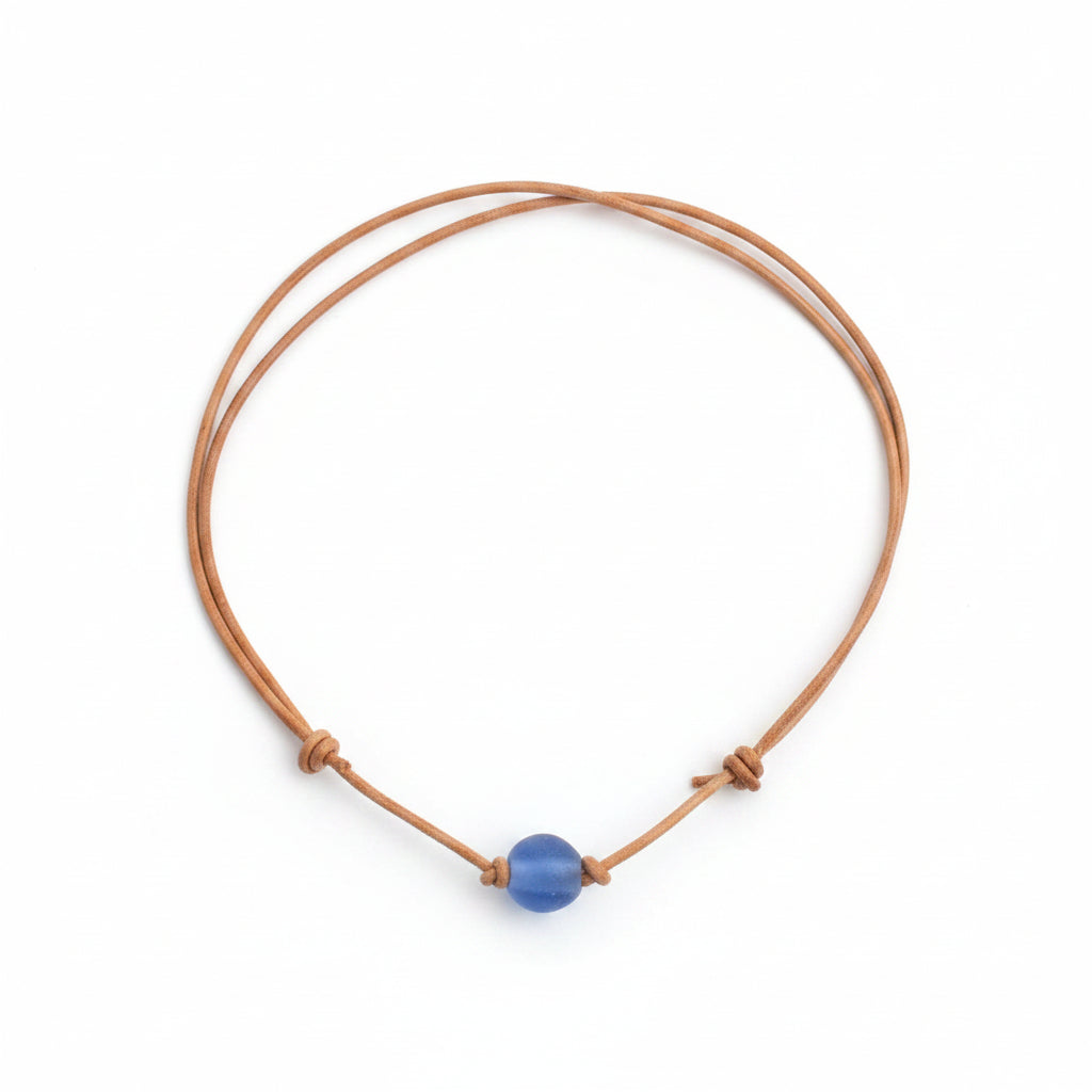 Sea Glass Leather Necklace Beach Choker Adjustable Women Men