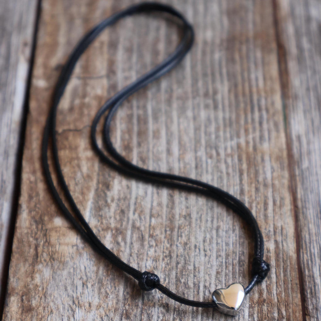 Sterling Silver Heart Choker, Minimalist Pendant, Adjustable Cord Necklace