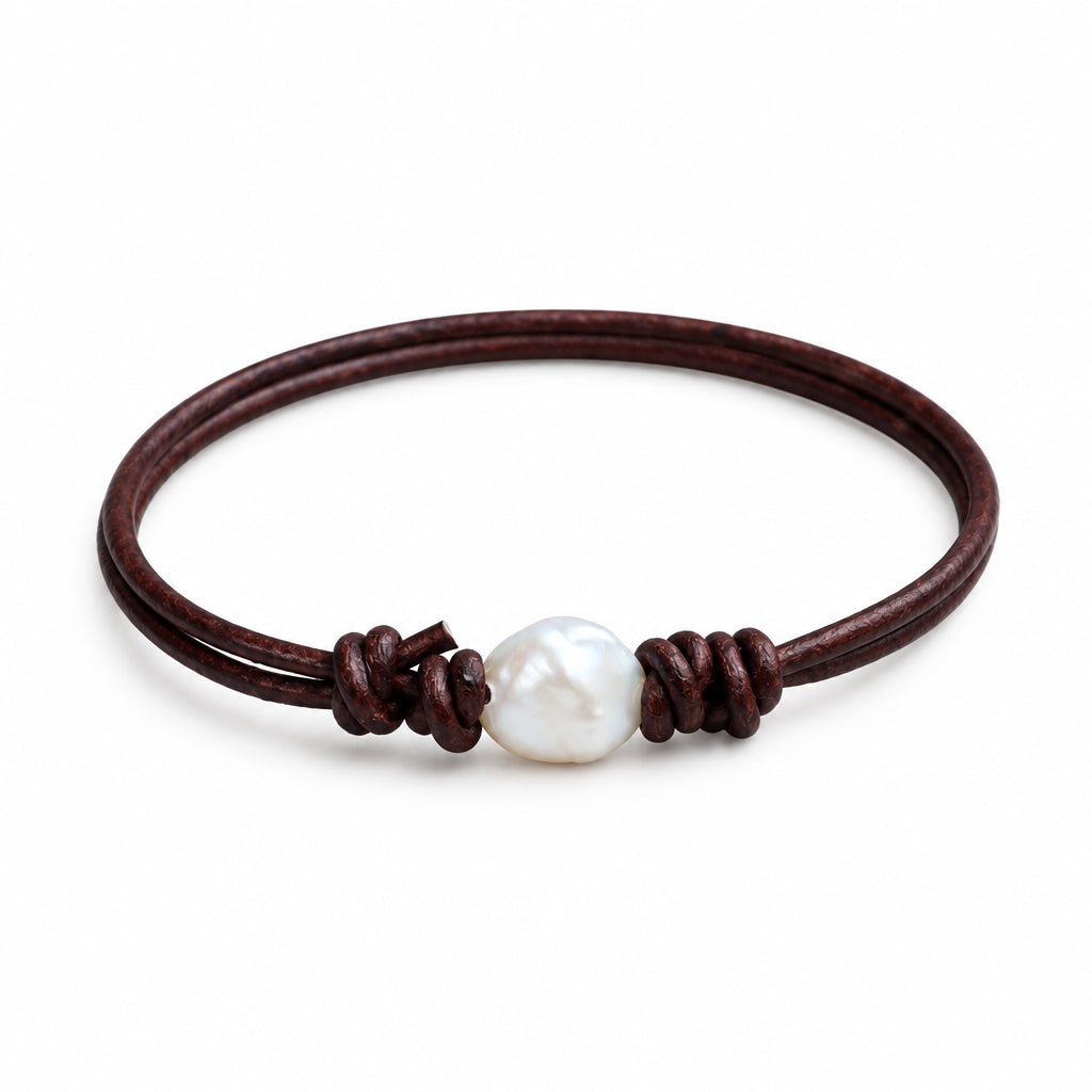 Pearl Leather Anklet Bracelet. Adjustable Freshwater Nugget Pearl Jewelry for Her