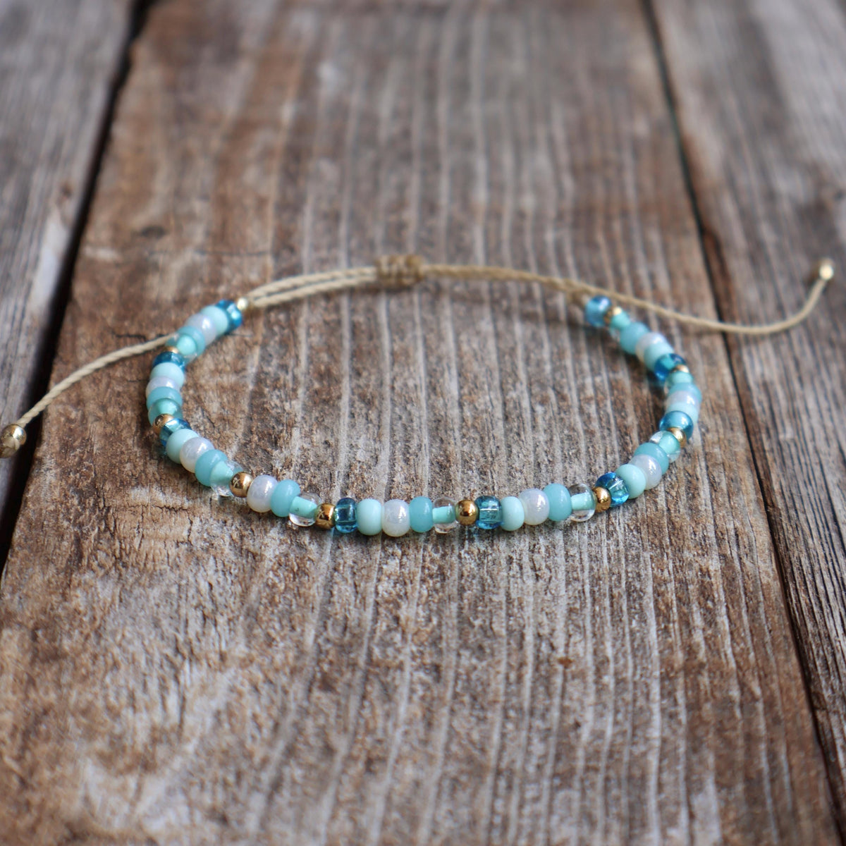 Turquoise Bead Bracelet, Adjustable String Anklet, Boho Beach Jewelry
