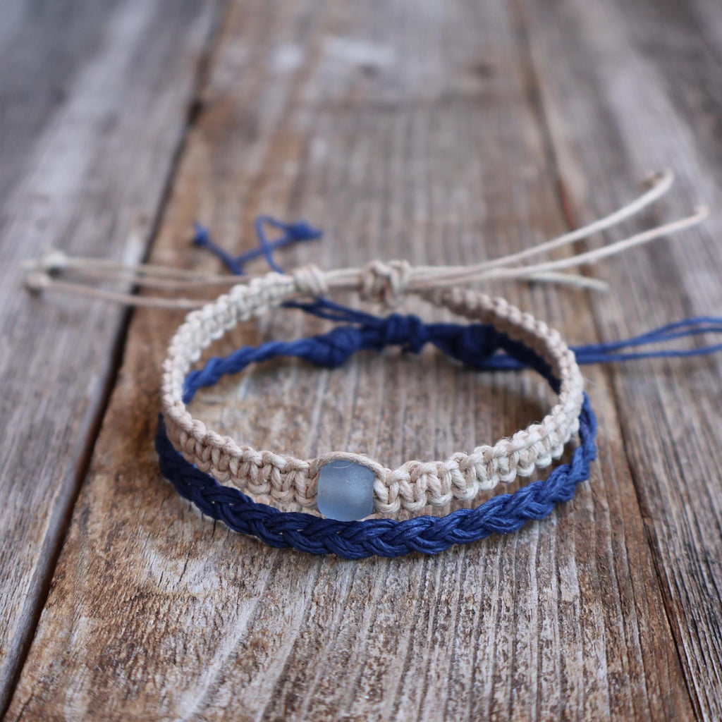 Braided Blue Hemp Macrame Anklet Bracelet Boho