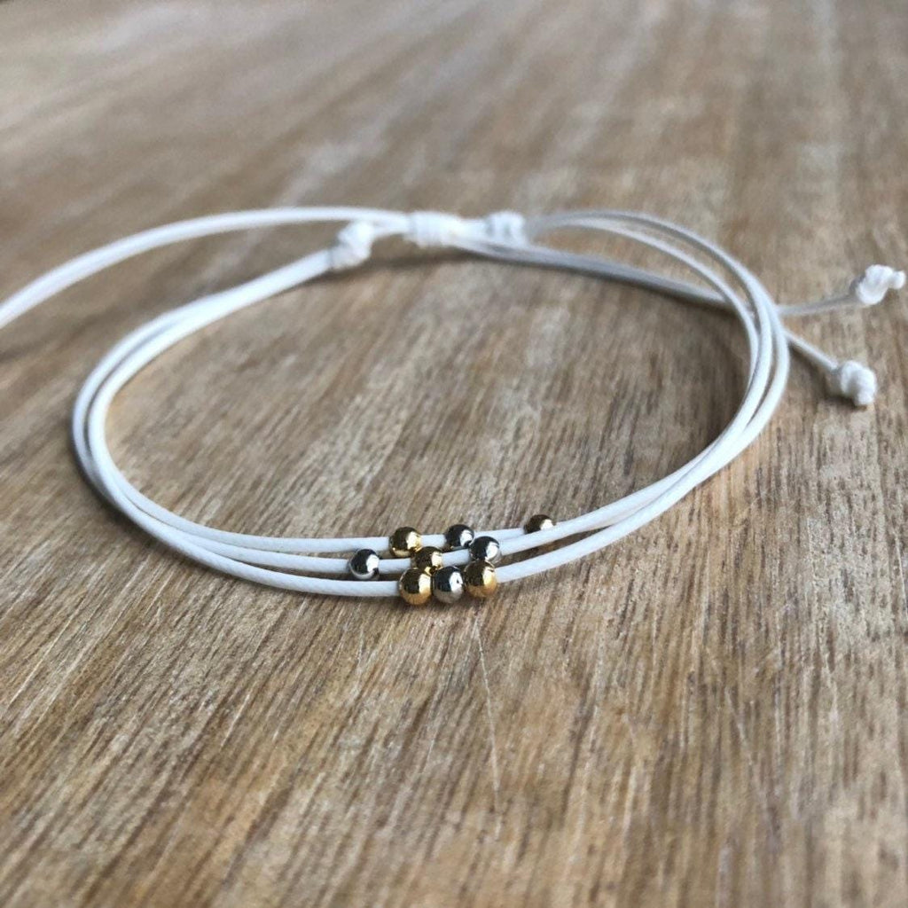 White Beaded Anklet Bracelet Silver Gold Waterproof Adjustable
