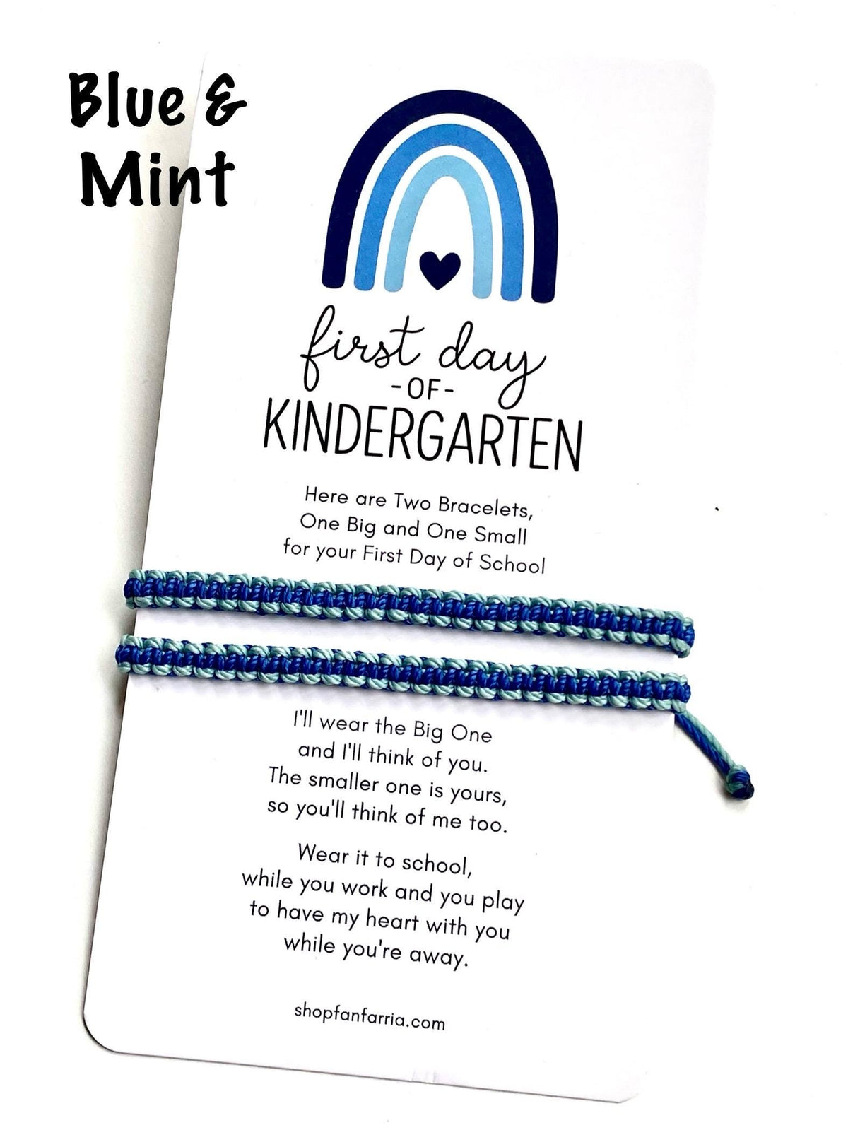 Blue and Mint Matching Bracelets, First Day of Kindergarten Blue Rainbow Card, Father and Son, Mommy and Me, Macrame Bracelet, Adjustable, Waterproof