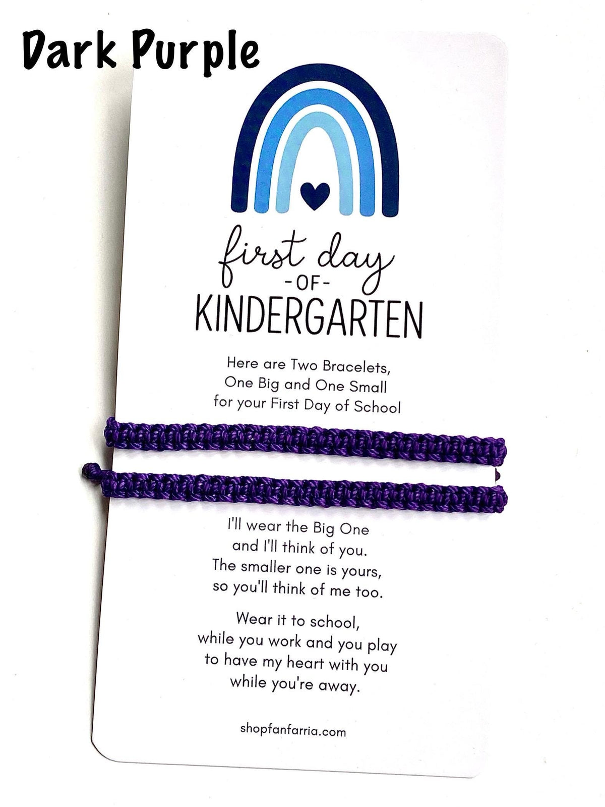 Dark Purple Matching Bracelets, First Day of Kindergarten Blue Rainbow Card, Father and Son, Mommy and Me, Macrame Bracelet, Adjustable, Waterproof