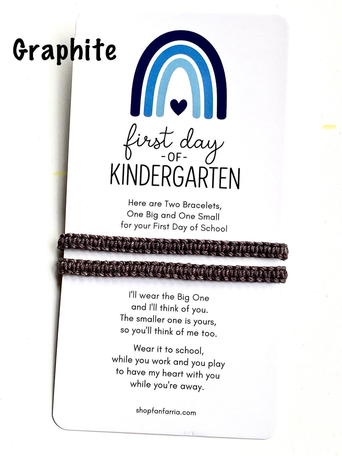 Graphite Dark Gray Matching Bracelets, First Day of Kindergarten Blue Rainbow Card, Father and Son, Mommy and Me, Macrame Bracelet, Adjustable, Waterproof