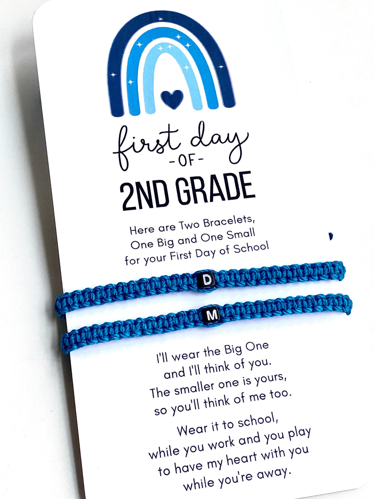 Turquoise Bracelets Initial Letter, First Day 2nd Grade Card