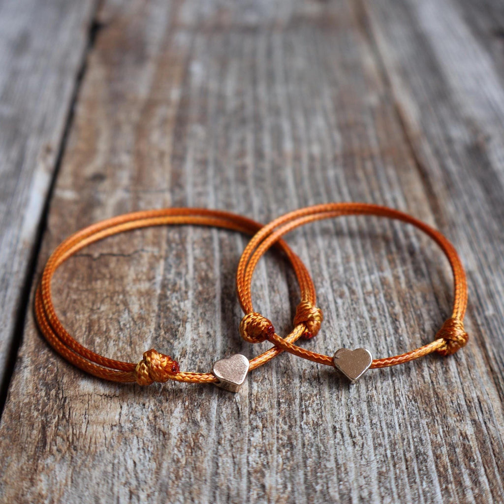 Mommy and Me Bracelets, Copper Cord Edition, 14k Gold Plated Heart Charm, Matching Mother Daughter, Adjustable