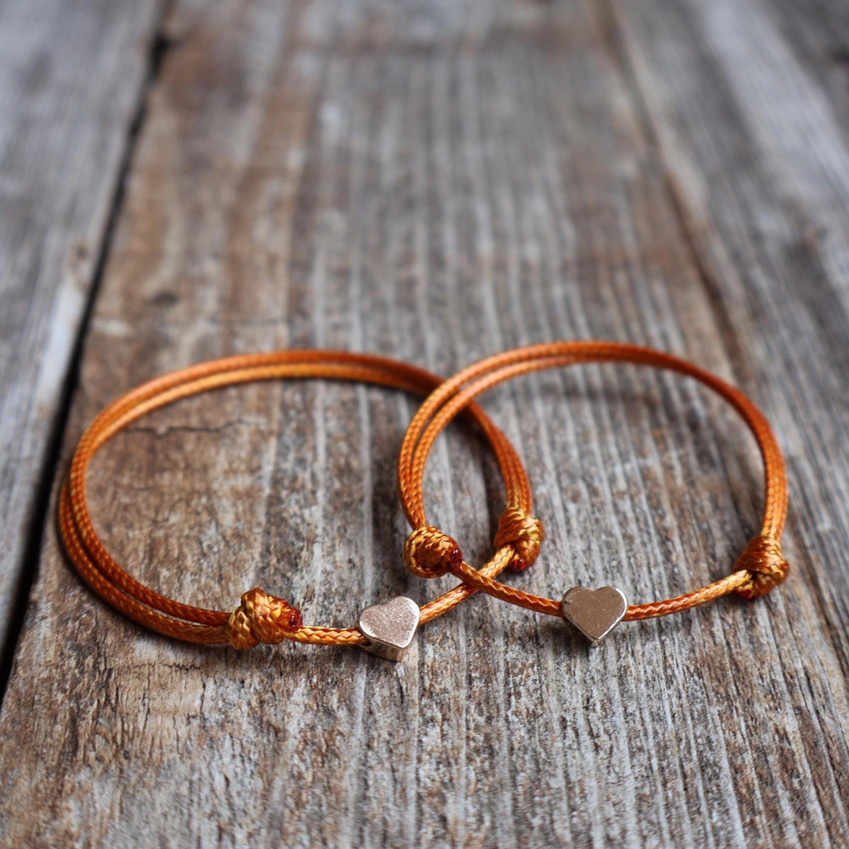 Mommy and Me Bracelets, Copper Cord Edition, 14k Gold Plated Heart Charm, Matching Mother Daughter, Adjustable
