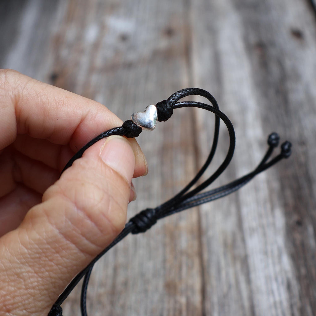 Sterling Silver Heart Black Bracelet