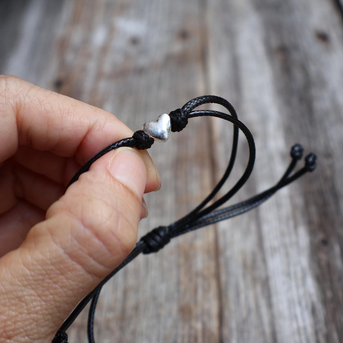 Sterling Silver Heart Black Bracelet