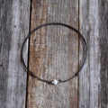 Freshwater Pearl Necklace, 8mm Pearl Brown Cord Choker, Rhodium Silver Beads, Minimalist Boho Jewelry, Adjustable Necklace