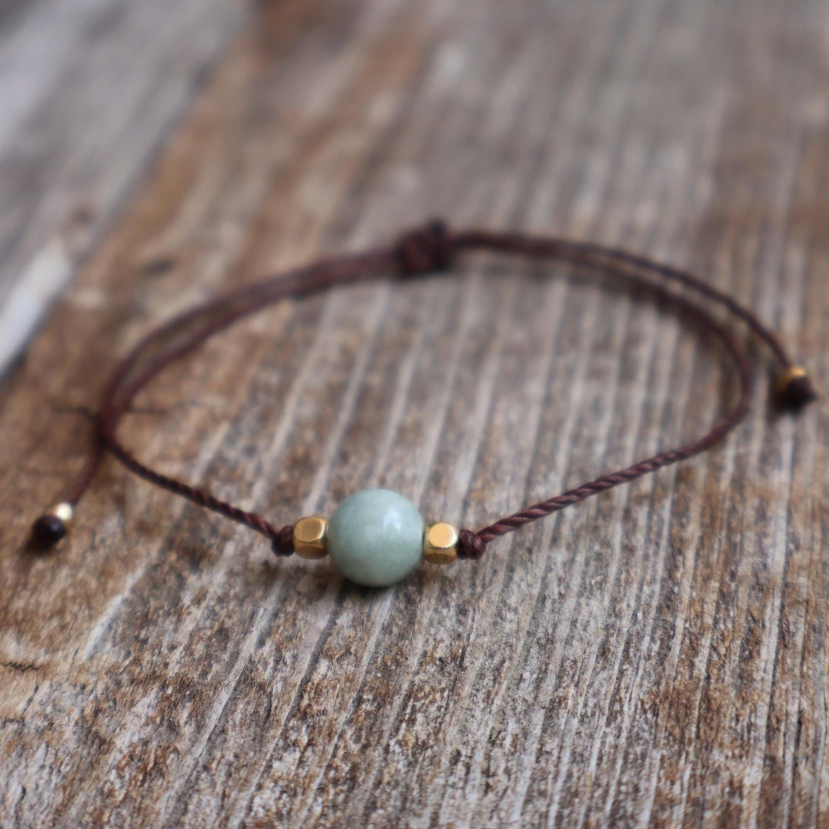 Adjustable Jade Bead Anklet Bracelet, Gold Accents, Everyday Wear