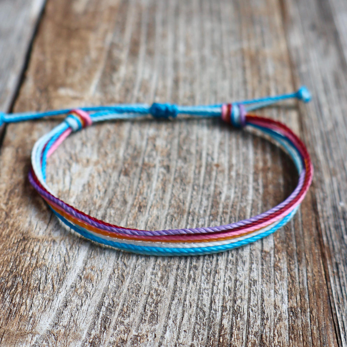 Colorful Cord Bracelet, Rainbow Waxed Thread Bracelet, Boho Summer Bracelet, Adjustable Beach Bracelet, Multi Strand Friendship Bracelet