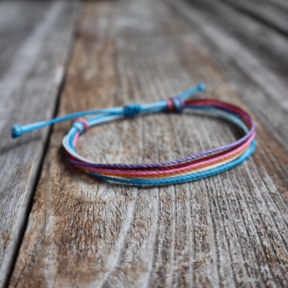 Colorful Cord Bracelet, Rainbow Waxed Thread Bracelet, Boho Summer Bracelet, Adjustable Beach Bracelet, Multi Strand Friendship Bracelet