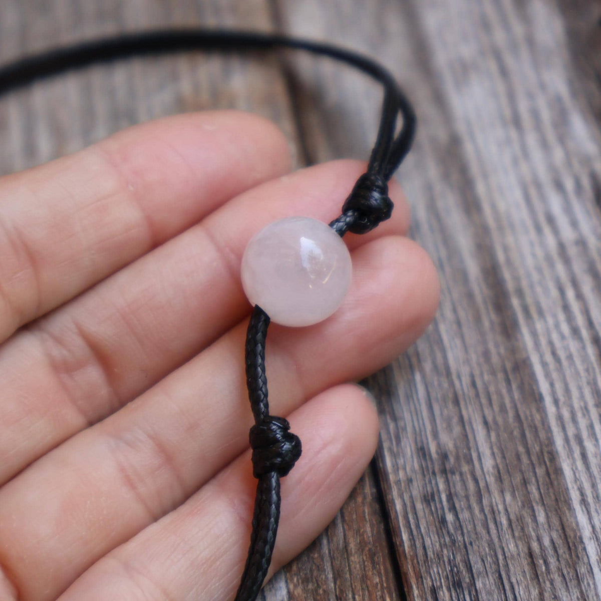 Rose Quartz Choker, Minimalist Black Cord Necklace with Gemstone Bead, Handmade Boho Jewelry, Dainty Everyday Layering Choker