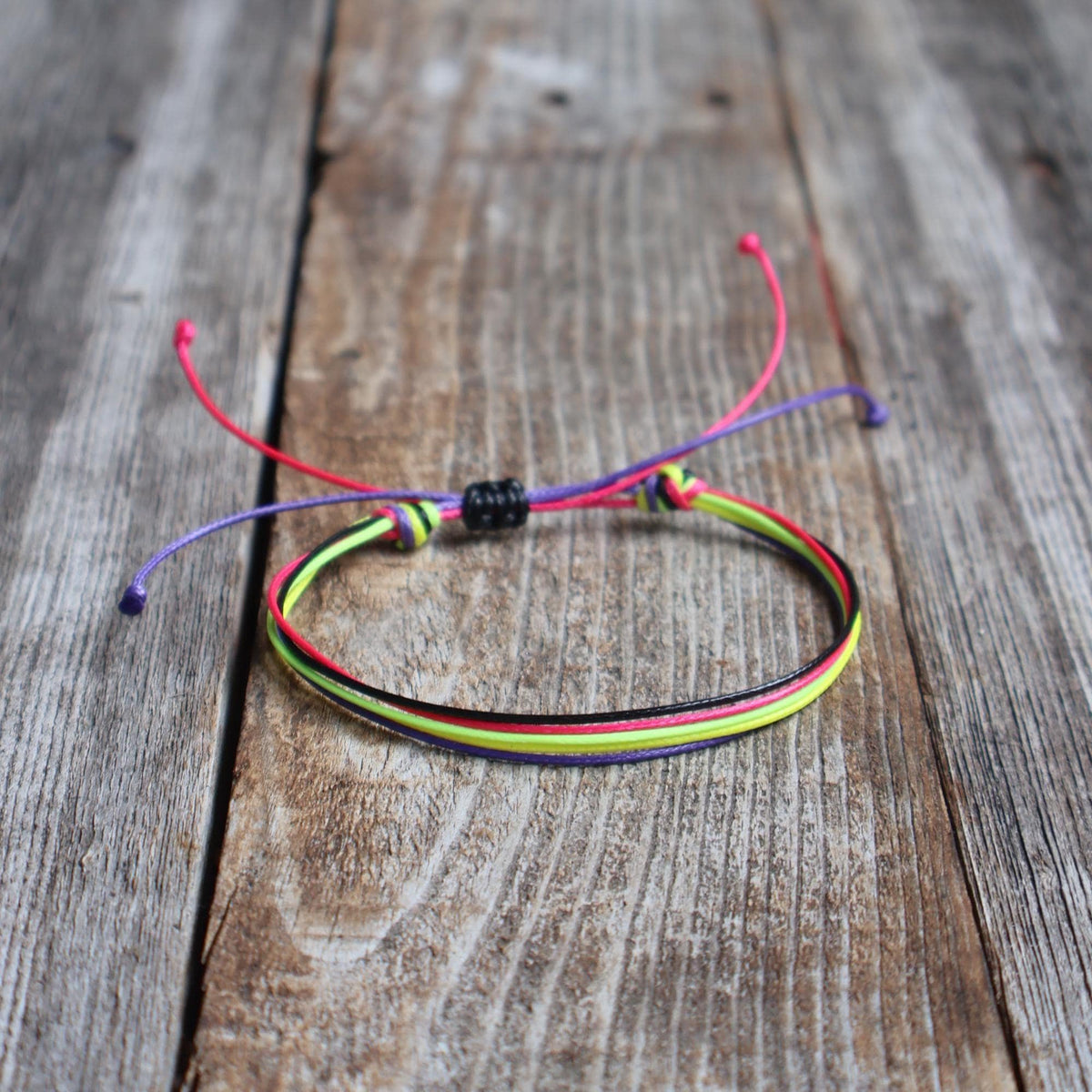 Neon Cord Bracelet, Multi Color String Bracelet or Anklet, Adjustable Waxed Cord, Colorful Friendship Bracelet, Boho Summer Jewelry