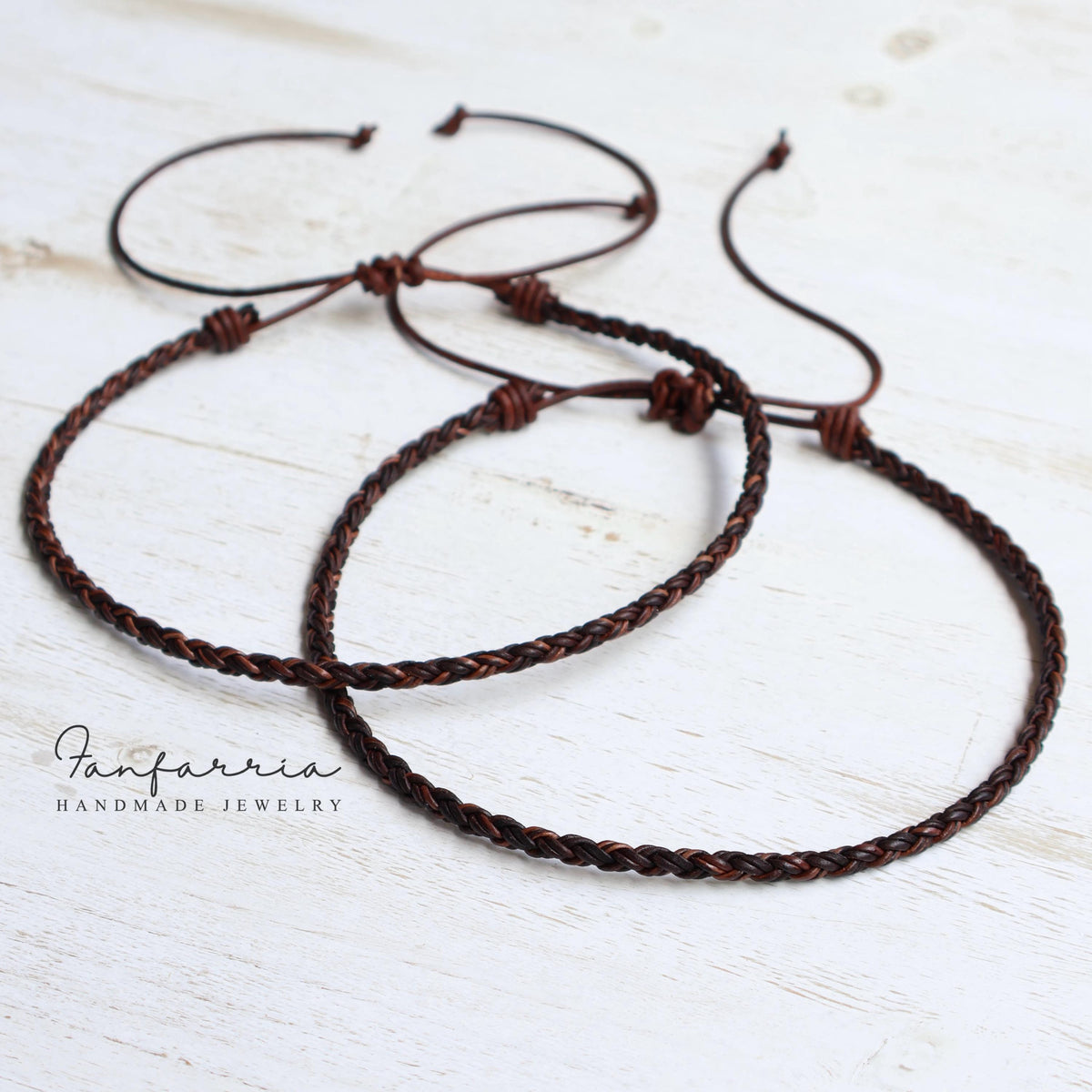 Couples Leather Chokers, Braided Necklaces, Couples Anniversary Gift, Adjustable Dark Brown Cord, His and Hers Matching Style
