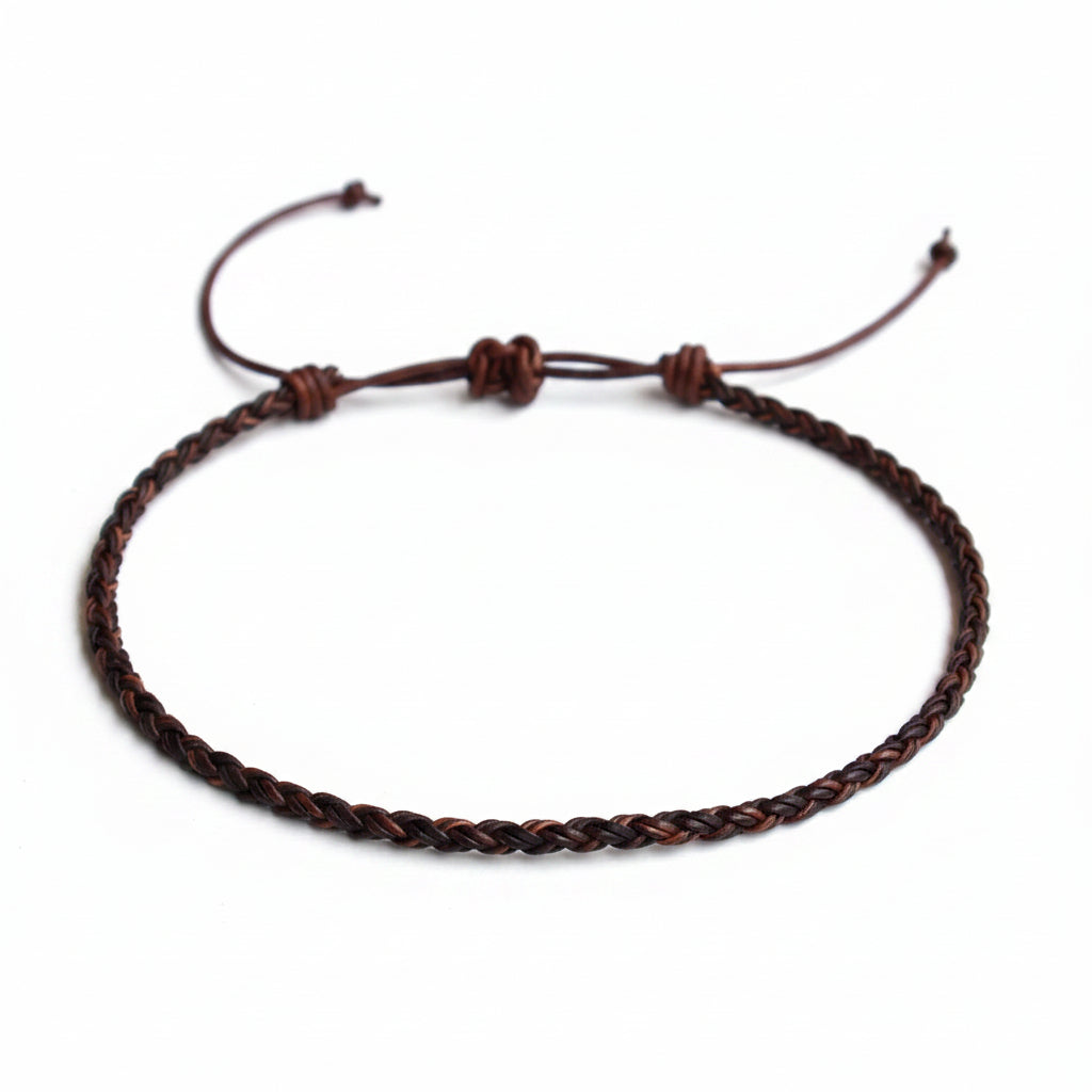 Braided Leather Necklace, Adjustable Dark Brown Cord, Woven Choker Style, Minimalist Unisex Jewelry Gift