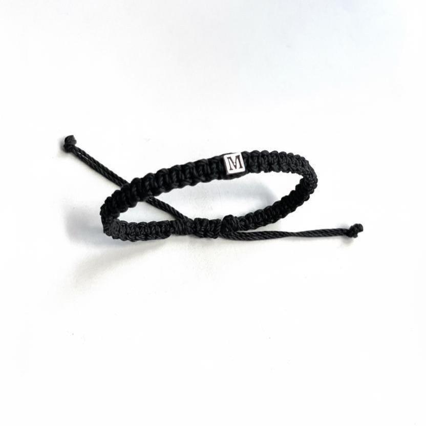 Silver Initial Bracelet Anklet Custom Macrame Black Cord Waterproof