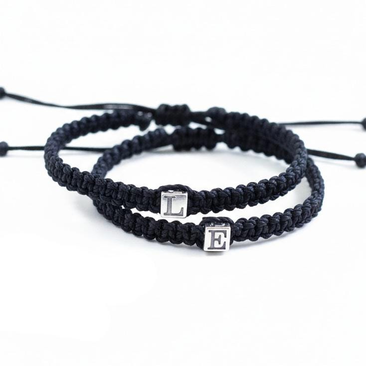 Initials Daddy and Me, Mommy and Me, Family Matching Bracelets Red Waterproof