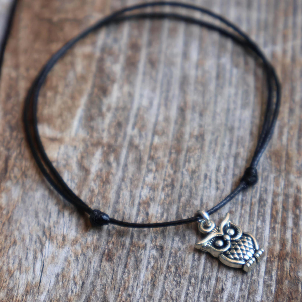 Owl Bracelet Anklet Choker Black Cord Adjustable Waterproof