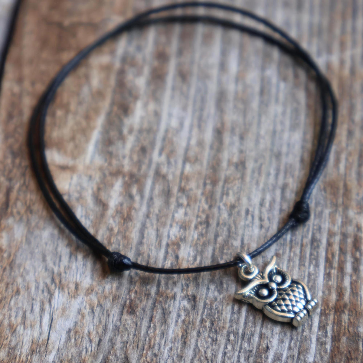 Owl Bracelet Anklet Choker Black Cord Adjustable Waterproof