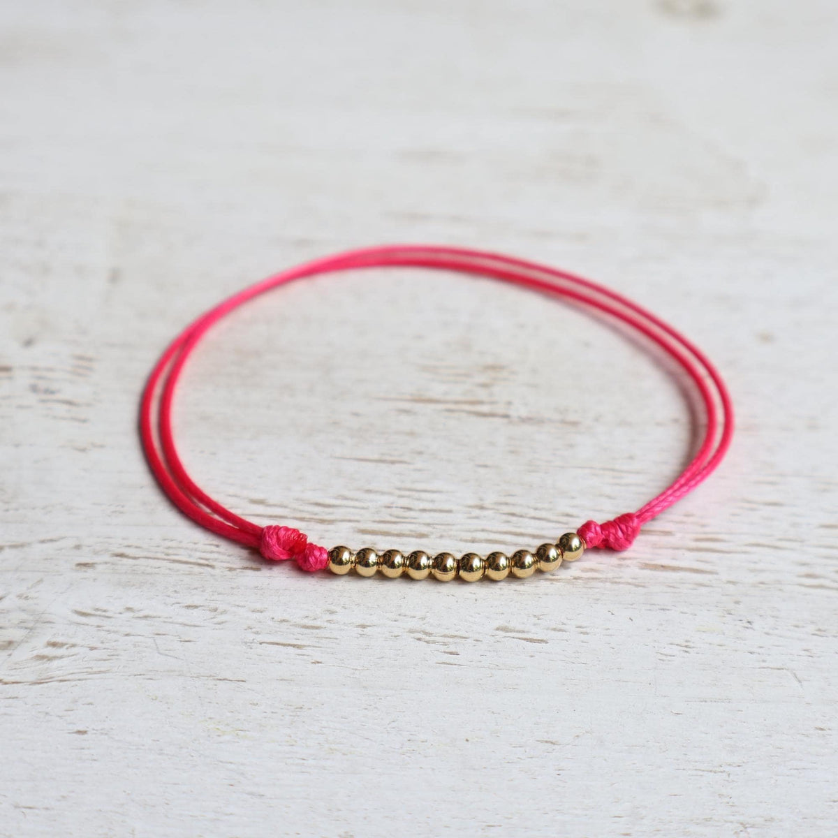 Pink Neon String Anklet Bracelet, Gold Plated Beads, Boho Beach Style, Lido Collection