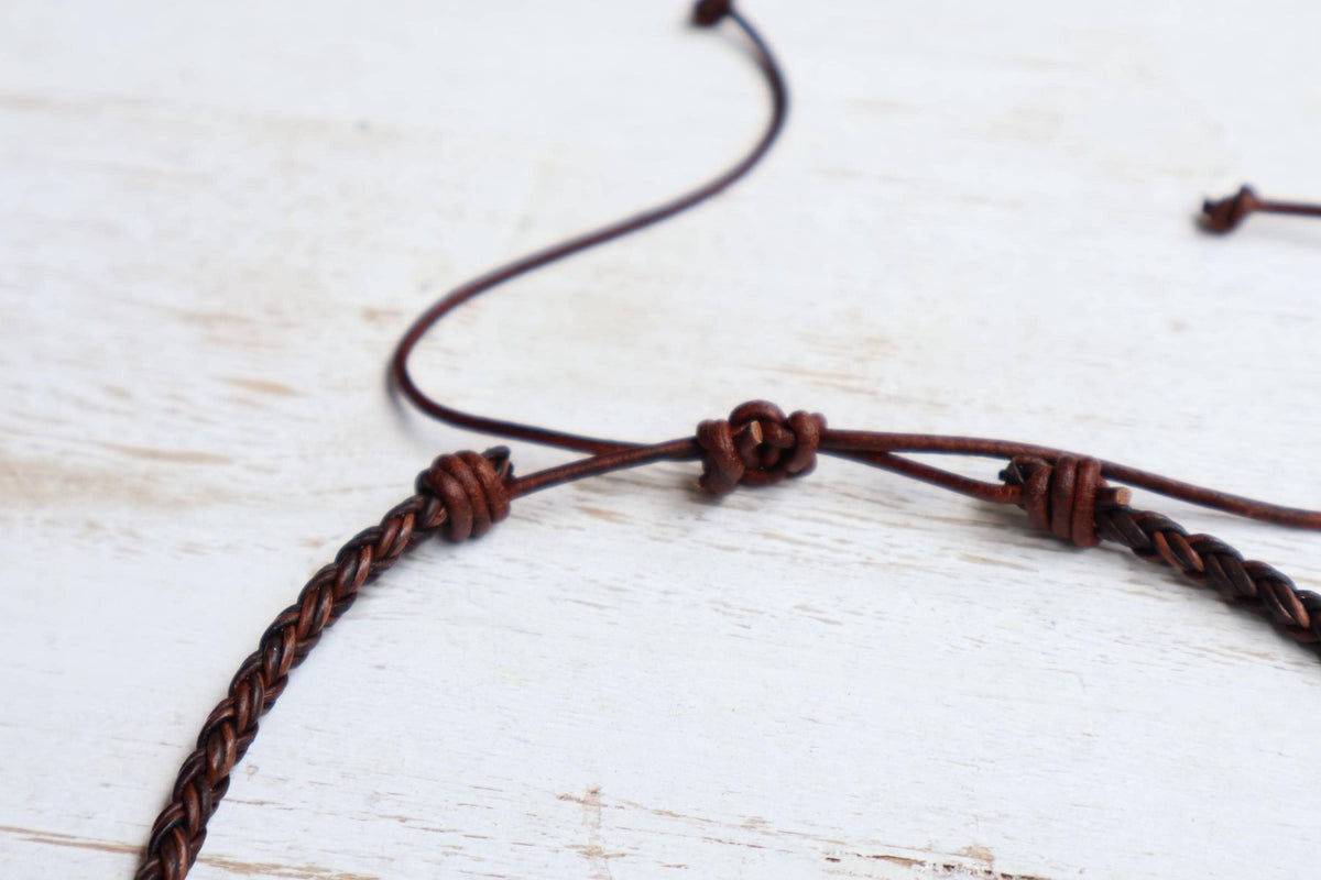 Braided Leather Necklace, Adjustable Dark Brown Cord, Woven Choker Style, Minimalist Unisex Jewelry Gift