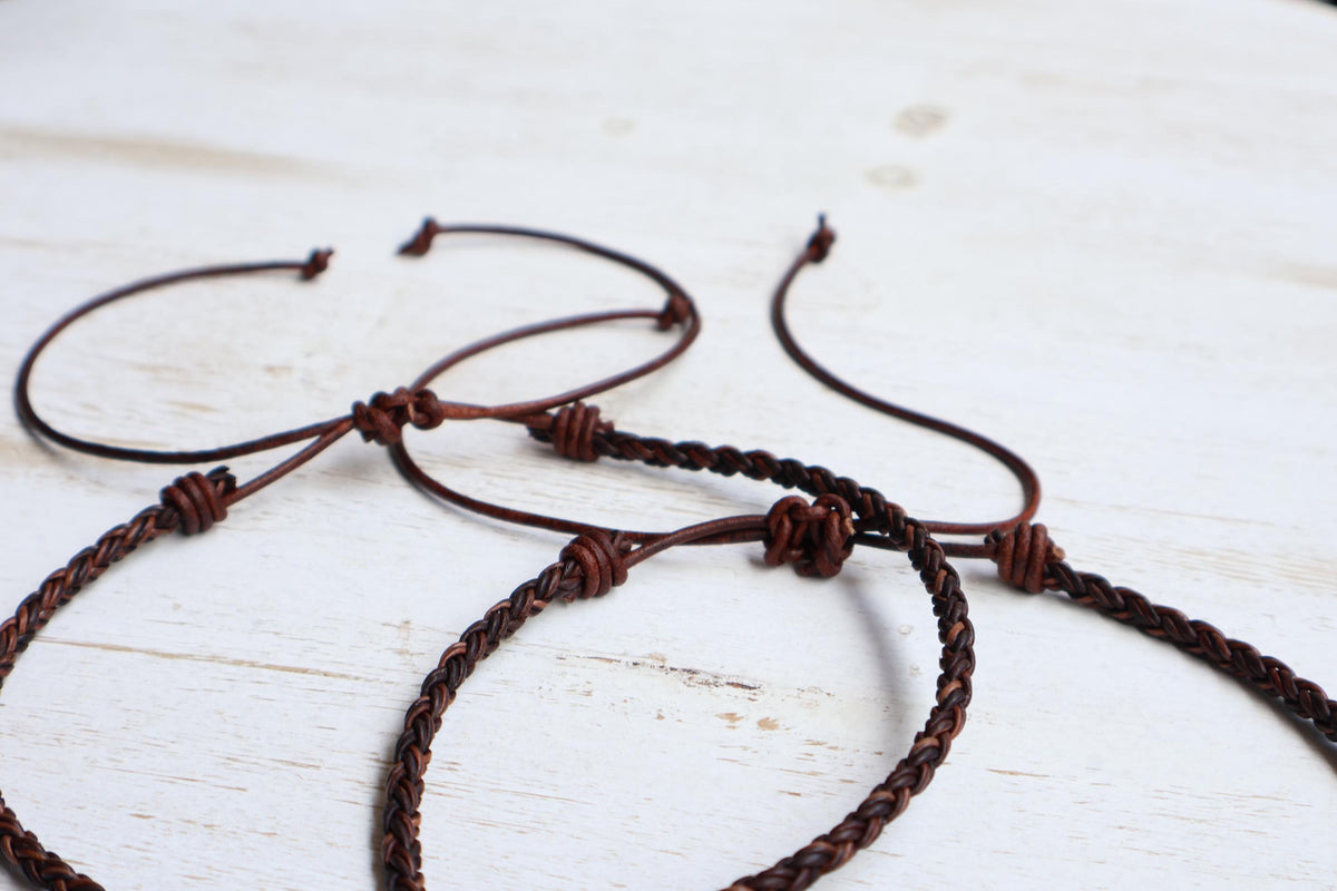 Couples Leather Chokers, Braided Necklaces, Couples Anniversary Gift, Adjustable Dark Brown Cord, His and Hers Matching Style