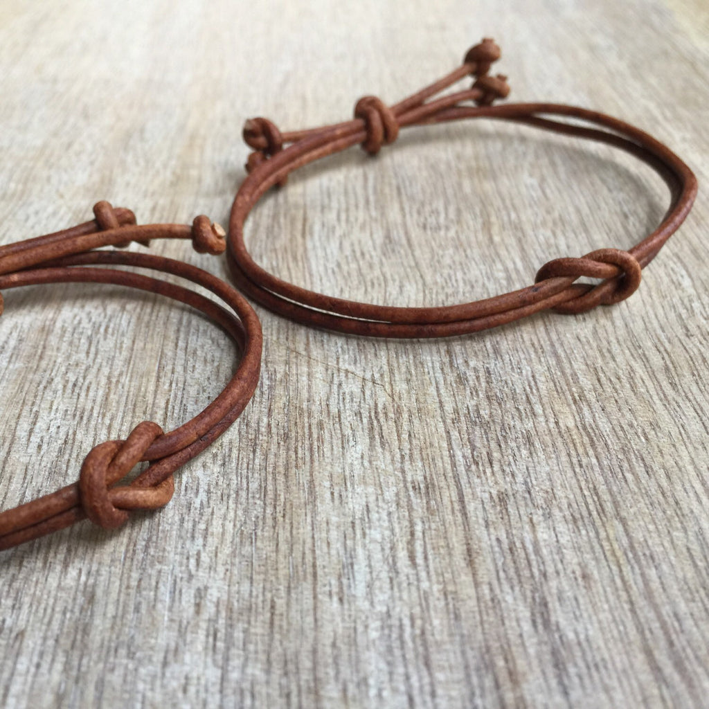 Couples Knot Leather Bracelet Set of 2 Knotted Bracelets Gift for His and Her North Venice Collection