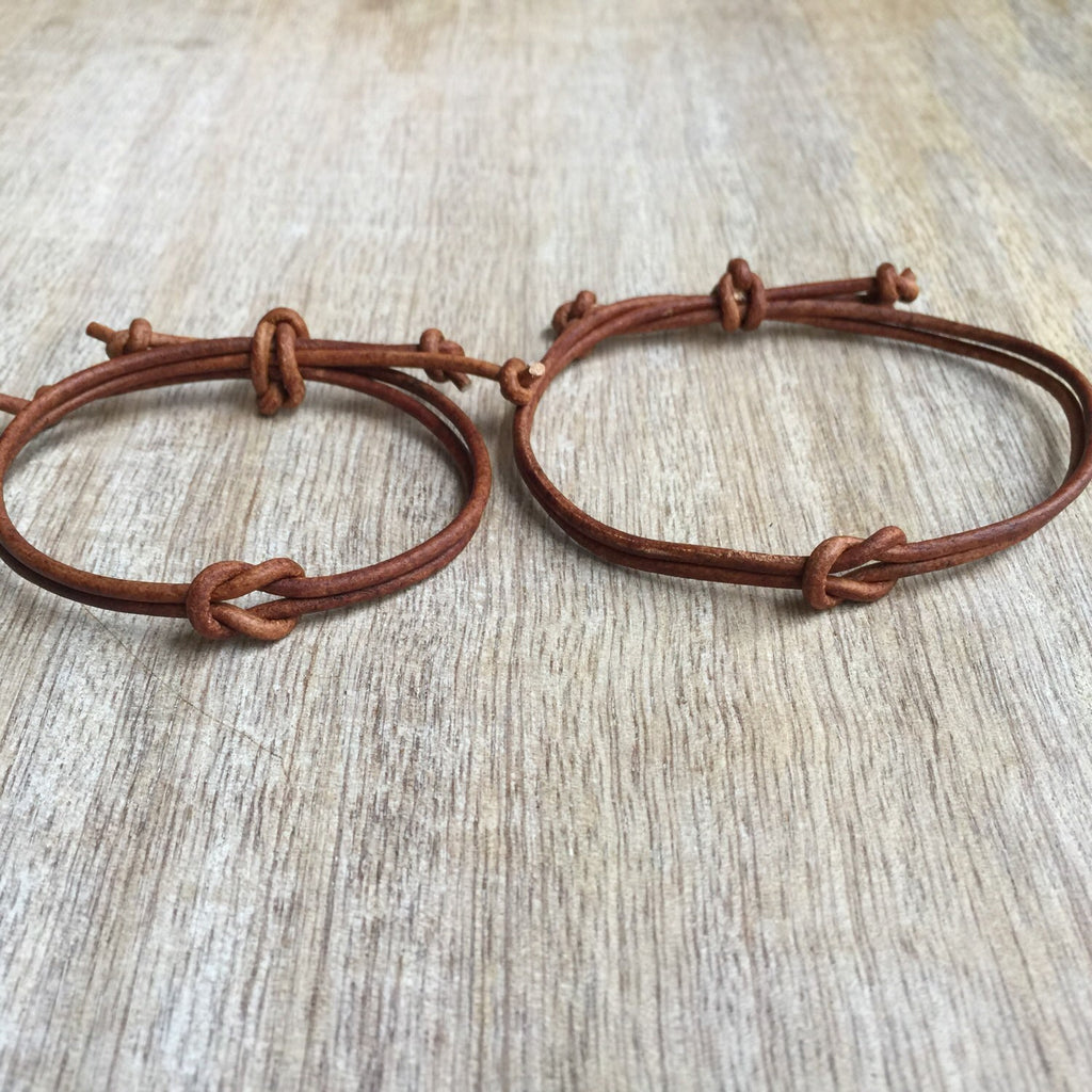Couples Knot Leather Bracelet Set of 2 Knotted Bracelets Gift for His and Her North Venice Collection