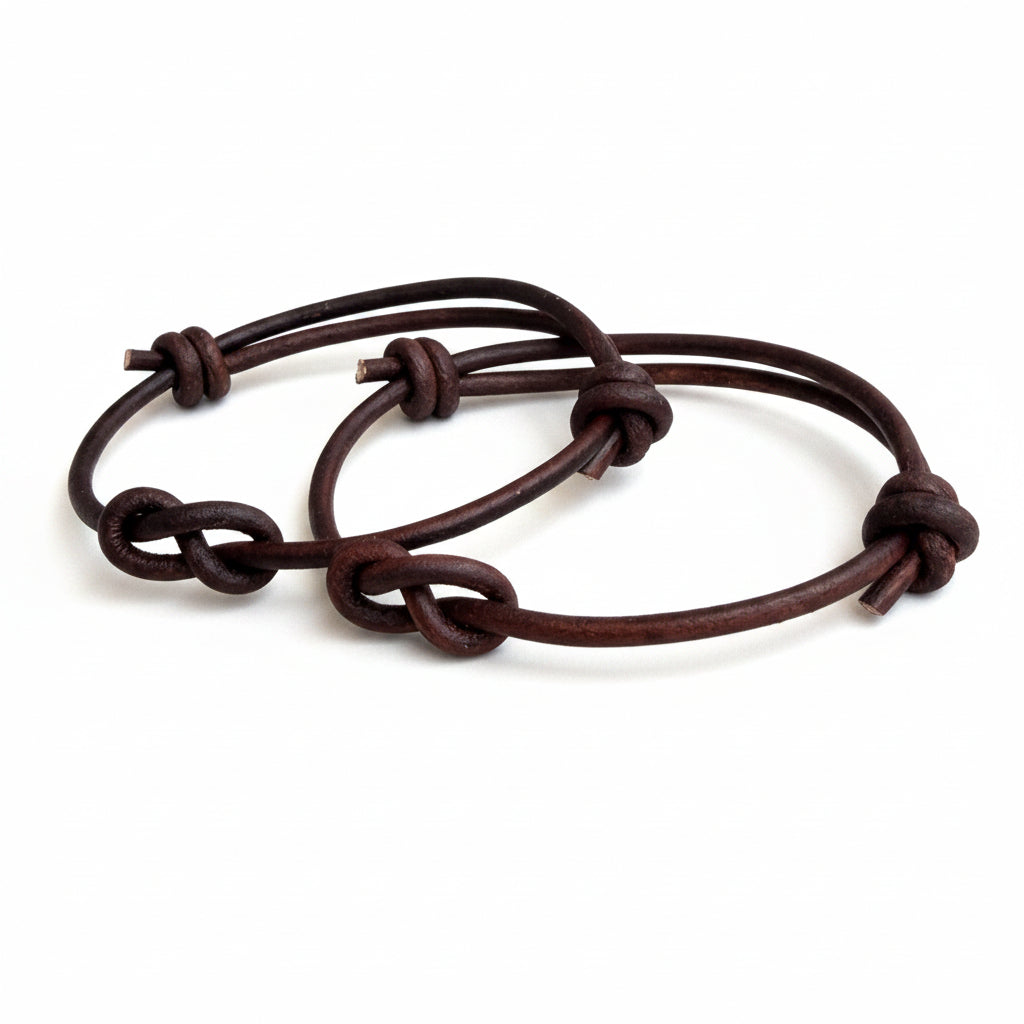 Couples Leather Bracelet Set, Infinity Knot His Hers, 3rd Anniversary Leather Gift, Adjustable 3mm Cord, His and Hers Matching Set