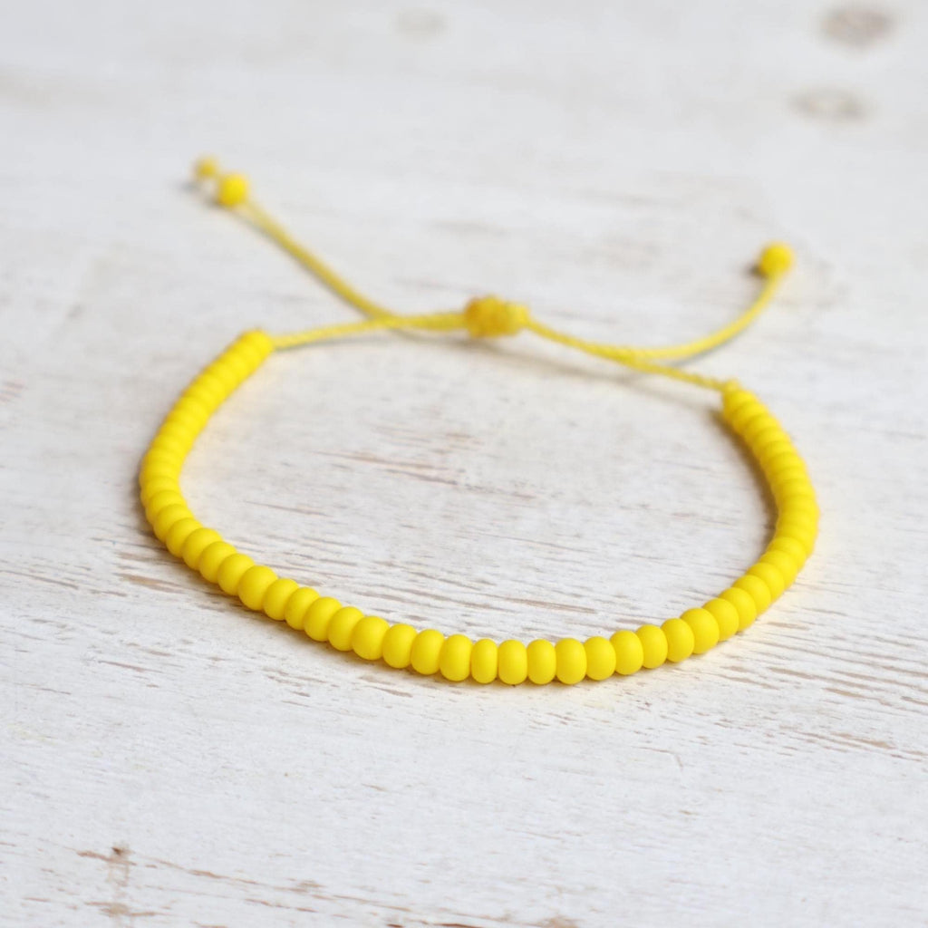 Yellow Czech Bead Anklet Bracelet, Adjustable Cord, Minimalist Boho Stacking Jewelry