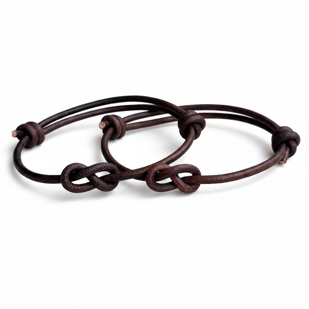 Couples Leather Bracelet Set, Infinity Knot His Hers, 3rd Anniversary Leather Gift, Adjustable 3mm Cord, His and Hers Matching Set