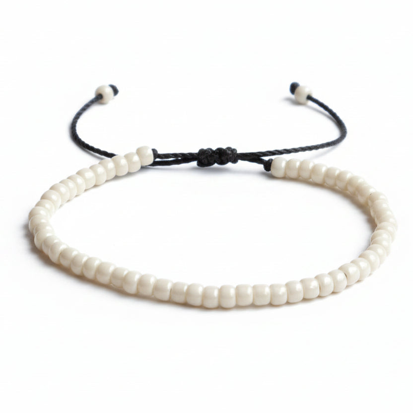 Ivory Czech Bead Bracelet with Black Waxed Cord, Fall 2026 Trend Color