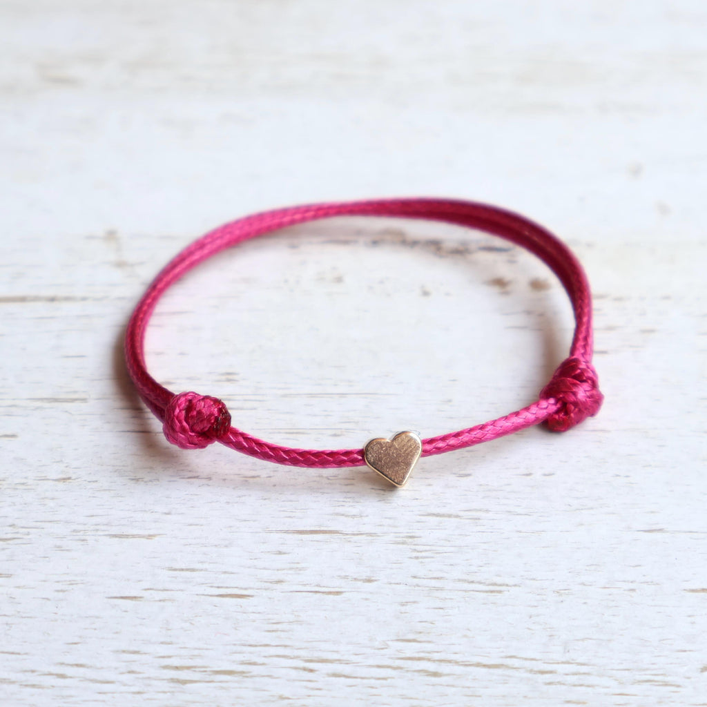 Gold Heart Minimalist Bracelet Anklet Choker, 2mm Waterproof Cord Adjustable Sliding Knot Set of 3, Personalized Initial Option