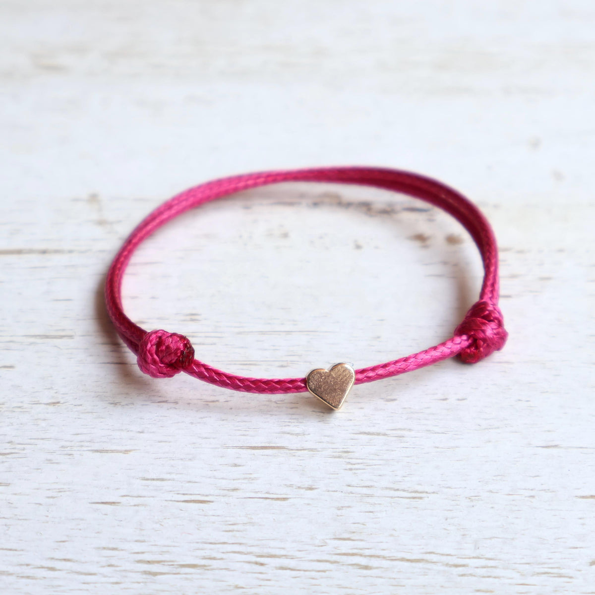 Gold Heart Minimalist Bracelet Anklet Choker, 2mm Waterproof Cord Adjustable Sliding Knot Set of 3, Personalized Initial Option