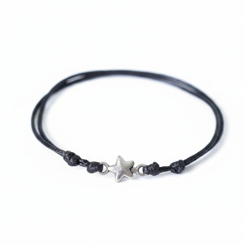 Black Cord Bracelet with Silver Star Charm