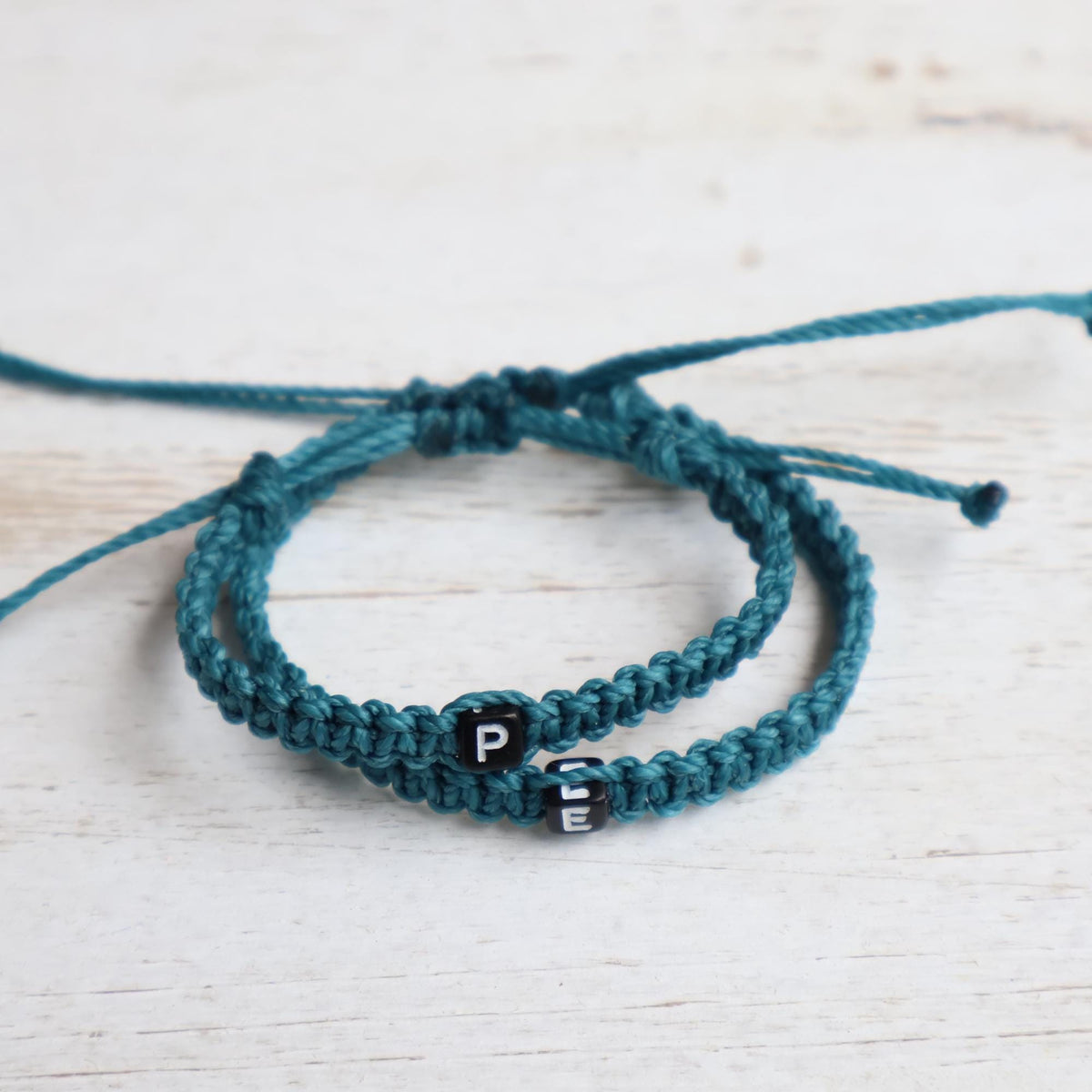 Couples Bracelets, Deep Teal Initial Letter Bracelets, His and Hers, Distance Anniversary gift, Matching Bracelet