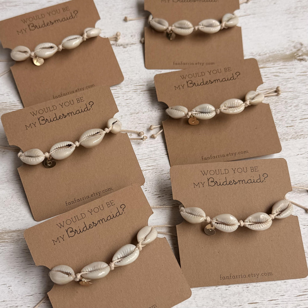 Will You Be My Bridesmaid Bracelet, Cowrie Shell Anklet Proposal Gift, Boho Beach Wedding Jewelry, Bridesmaid Proposal Box Card Gift