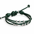 Forest Green Leather Wrap Bracelet, Silver Beads, Boho Adjustable Gift