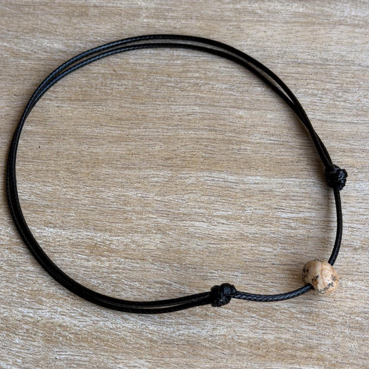 Jasper Stone Choker Necklace, Black Cord Surfer Necklace, Natural Gemstone Choker, Mens Boho Necklace, Unisex Beach Jewelry
