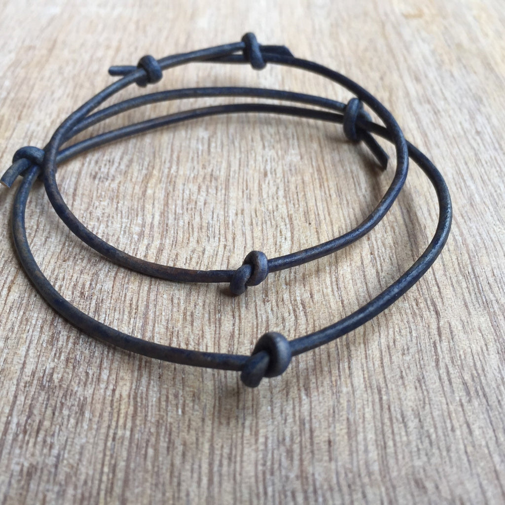 Eglin Black Leather Minimalist Couples Bracelets His and Hers