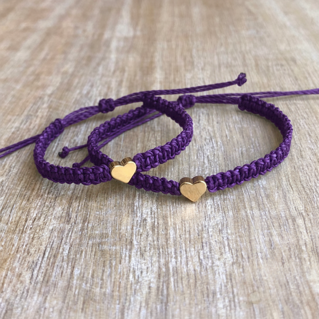 Gold Heart Family Bracelets Dark Purple