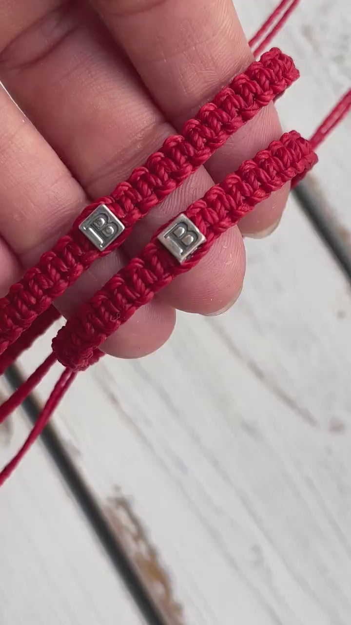 Personalized Sterling Silver Initial Letter Bracelet Macrame Cord