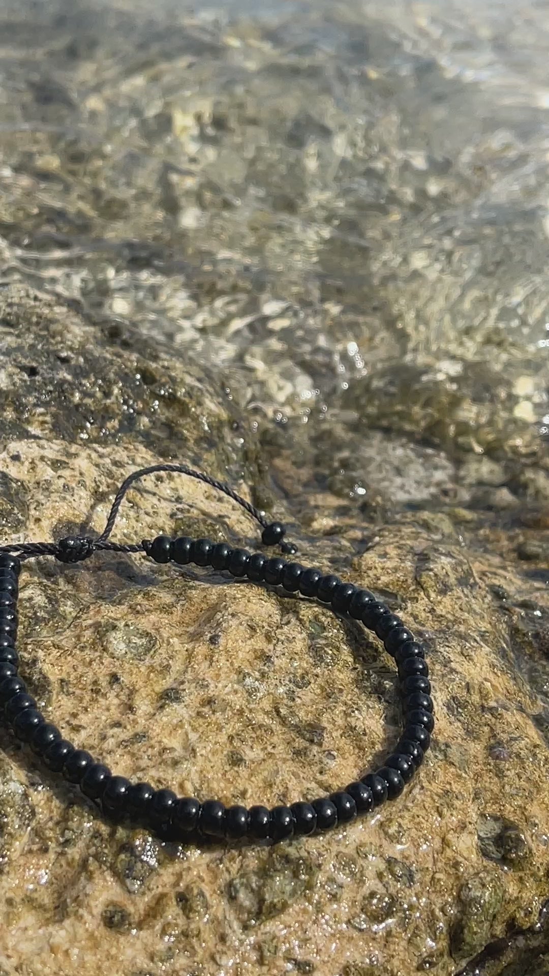 Caladesi Black Czech Beads Anklet Bracelet Waterproof Braided Unisex