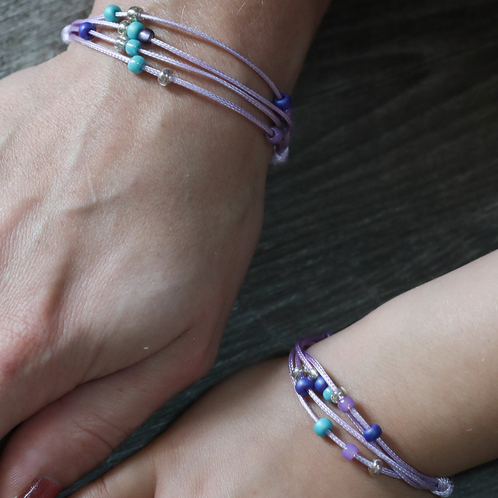 Purple Bead Mommy and Me, Mermaid Purple Matching Bracelets, Adjustable