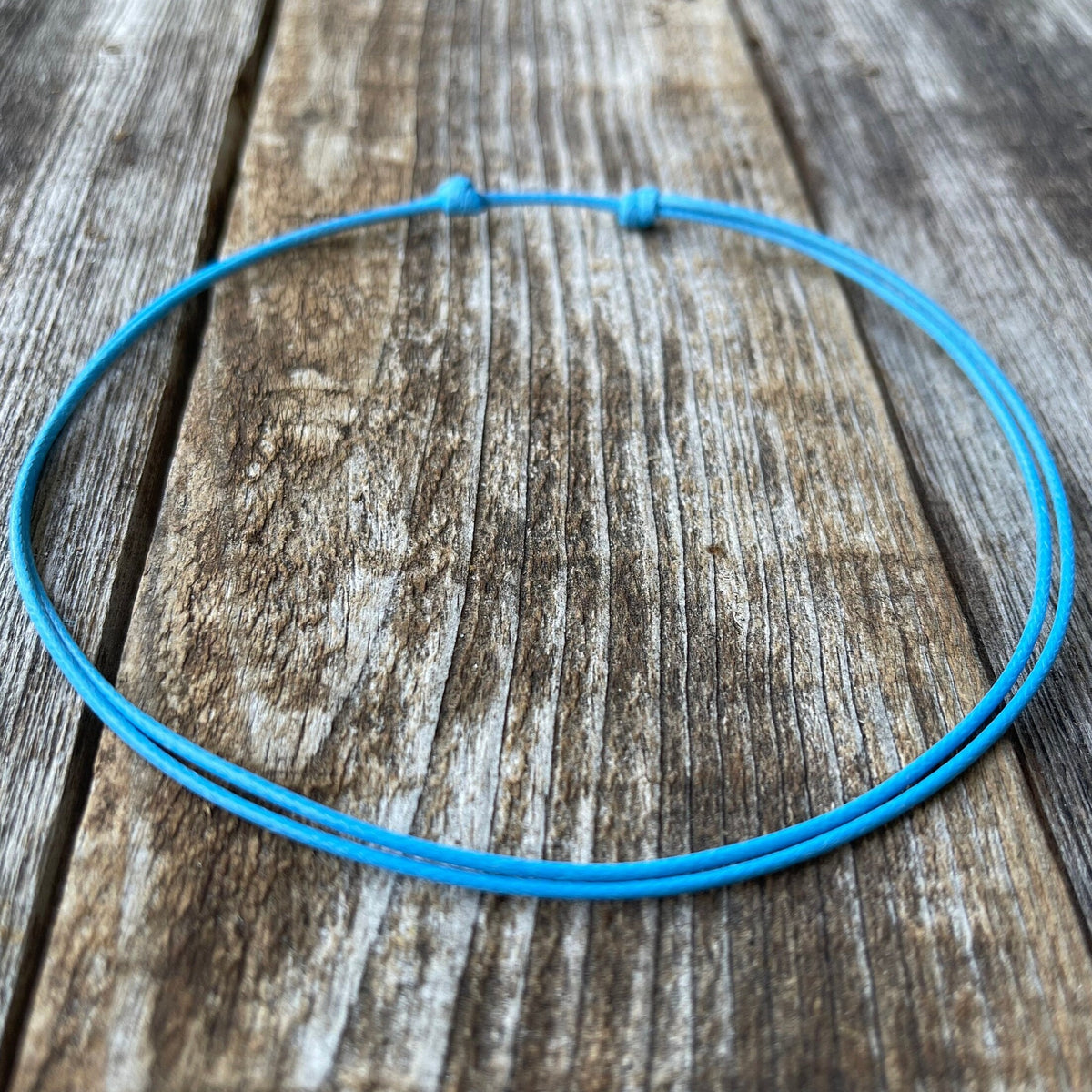 Minimalist light blue choker 1.5mm waterproof adjustable waxed cord many colors